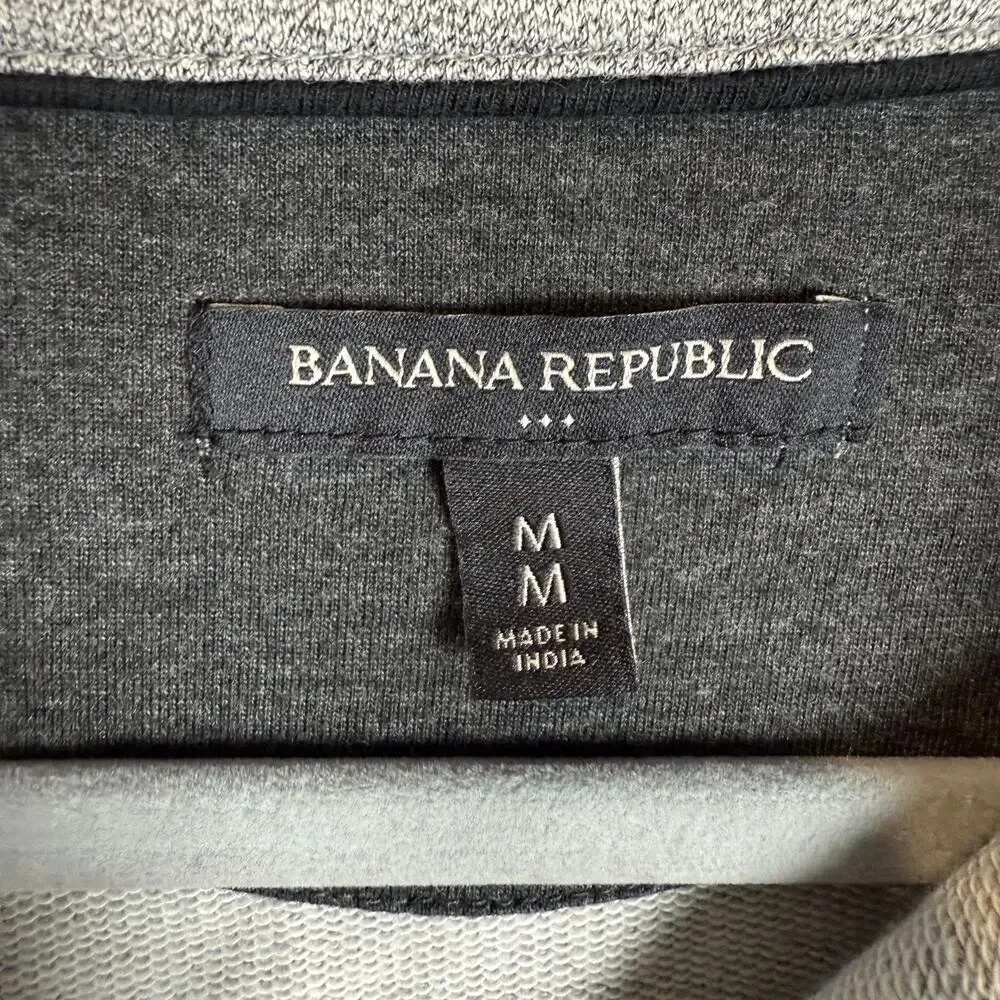 Banana Republic Sweatshirt Men's Medium Heather Gray Striped Cotton 1/4‎ Snap